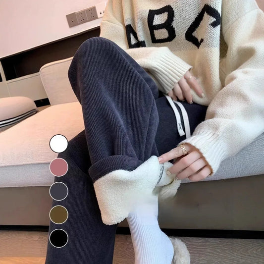 High Waist Wide Leg Pants Women's Loose Fit Fleece Lined Casual Straight Leg Floor Length Trousers Autumn Winter