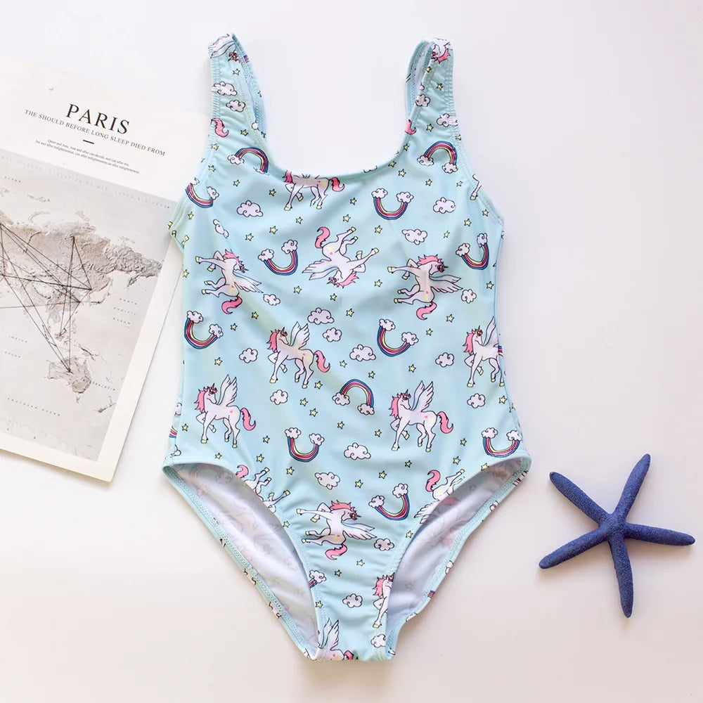 Teens Girls Swimsuit One-Piece Floral Fish Scale Unicorn Children's Swimwear Baby Girls Beachwear 4 5 6 7 8 9 10 11 12 13 Years