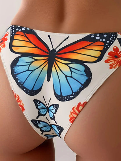 Butterfly Print Bikini Set Women V Neck Push Up High Waist Swimsuit Summer Holiday Bathing Suit Two Piece Swimwear