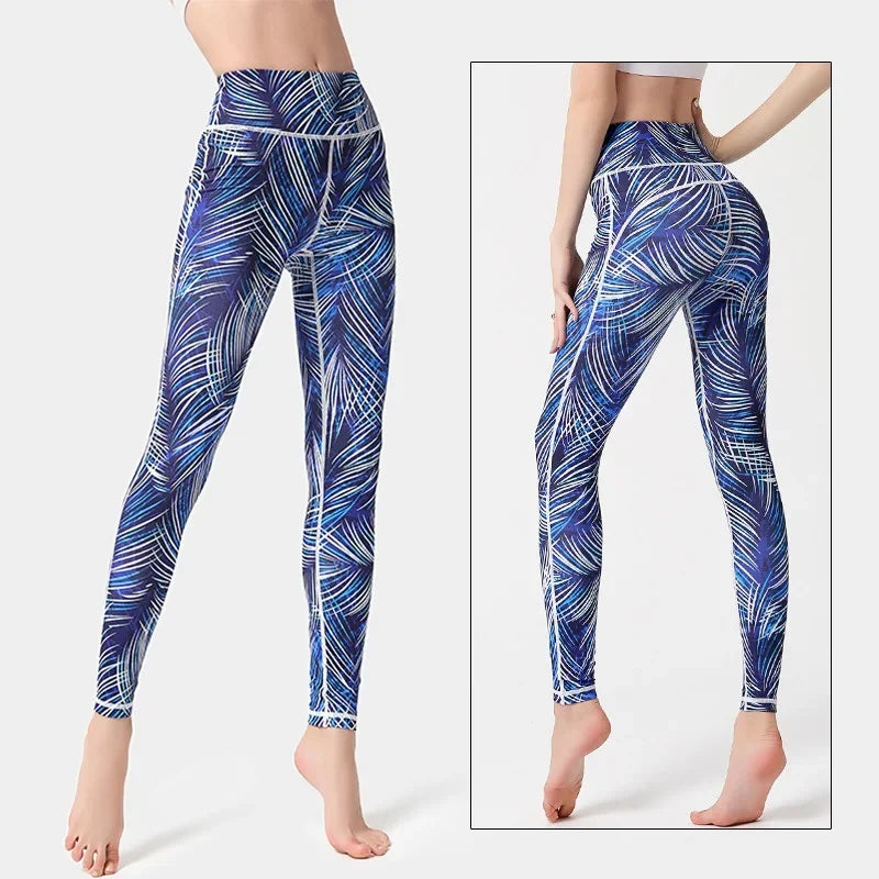 Cloud Hide Yoga Pants Sports Leggings Women High Waist Trainer Long Tights Flower Push Up Running Trouser Workout S- XL