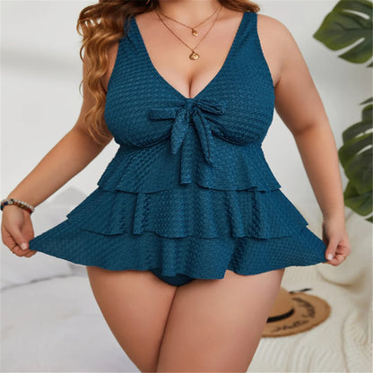 0XL - 4XL Ruffled Tankini Large Size Swimwear Plus Size Women Swimsuit Female Two-pieces Tankini set Bather Bathing Suit Swim Dress