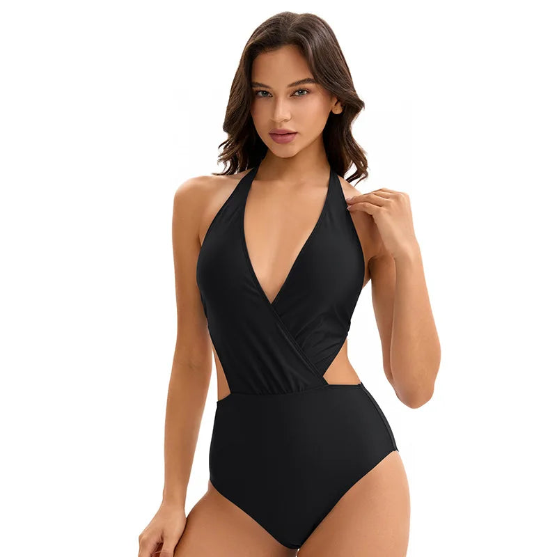 Swimwear One Piece Swimsuit Tummy Control Deep V Neck Bathing Suit for Women Lady Solid Backless Beach Wear