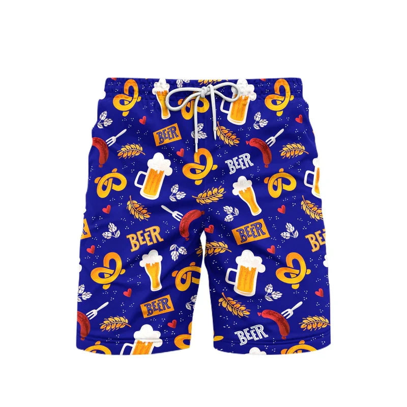 Hawaii Pretzel Beer Graphic Beach Shorts For Men 3d Printed Summer Fashion Swim Shorts Outdoor Sports Quick-drying Short Pants