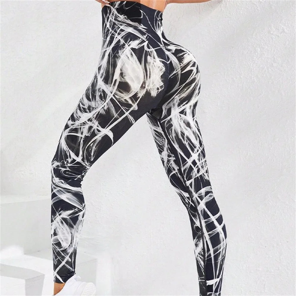 3D tie dye printed sports pant womens running jumpsuit fitness high waisted push-pull jumpsuit sportswear y2k training socks