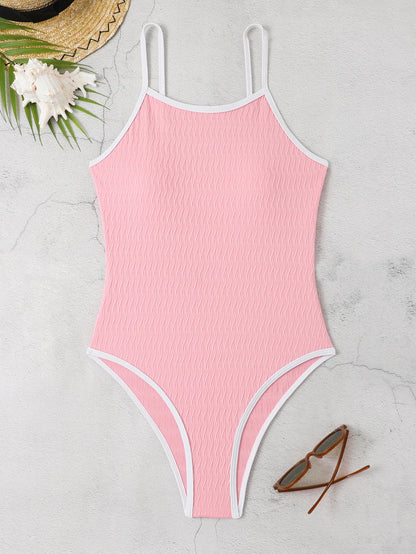 Solid Strapped Swimwear Women Push Up One Piece Swimsuit Monokini Backless High Cut Summer Bathing Suit