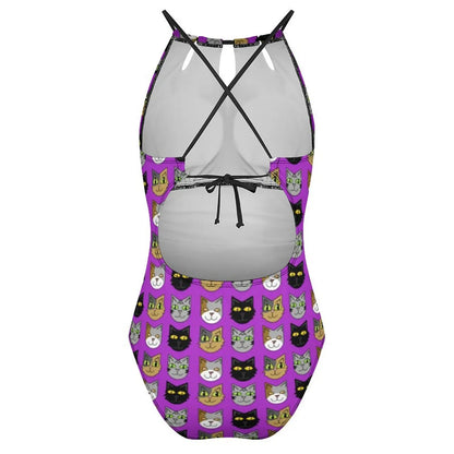Funny Cat Swimsuit Cartoon Animal Print Women Swimwear One-Piece Bodysuit Holiday Swim Push Up High Cut Beach Outfits