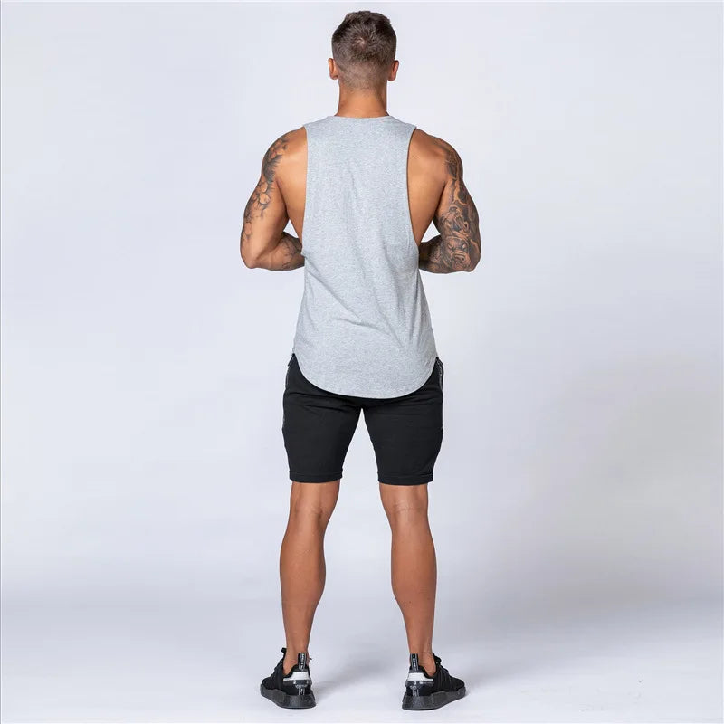 Muscle Exercise Tank Tops Men Summer Drop Armhole Vest Gym Clothing Cotton Singlet Cut Off Sleeveless T Shirt Bodybuilding Top