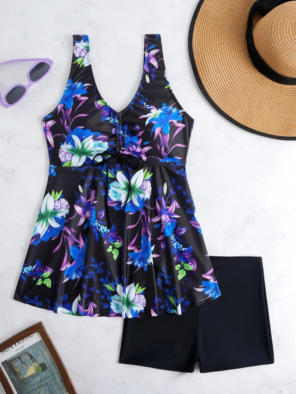 Printed Two Pieces Swimsuit Women Tankini Set Beach Dress Swimwear Female Bathers Bathing Swimming Suit Padded Beachwear