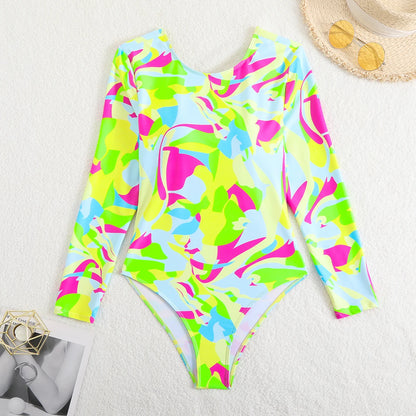 Rash Guard  Long Sleeves Swimsuit One Piece Backless Printed Swimwear Women Bathers Bathing Swimming Swim Suit Padded Beachwear Summer