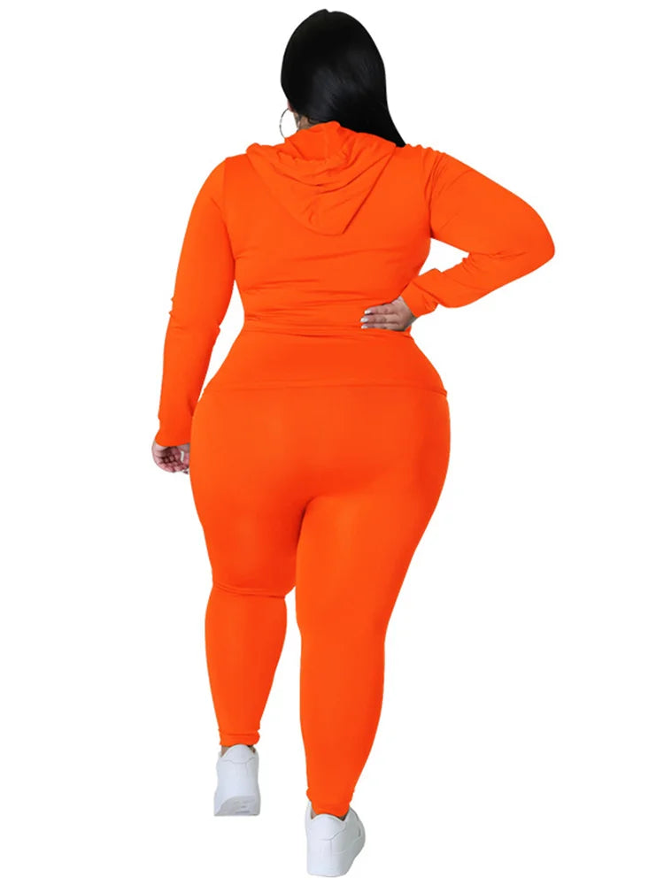 Wmstar Plus Size Two Piece Outfits Women Hoodies Sweatsuit Leggings Pants Sets Solid Stretch Matching