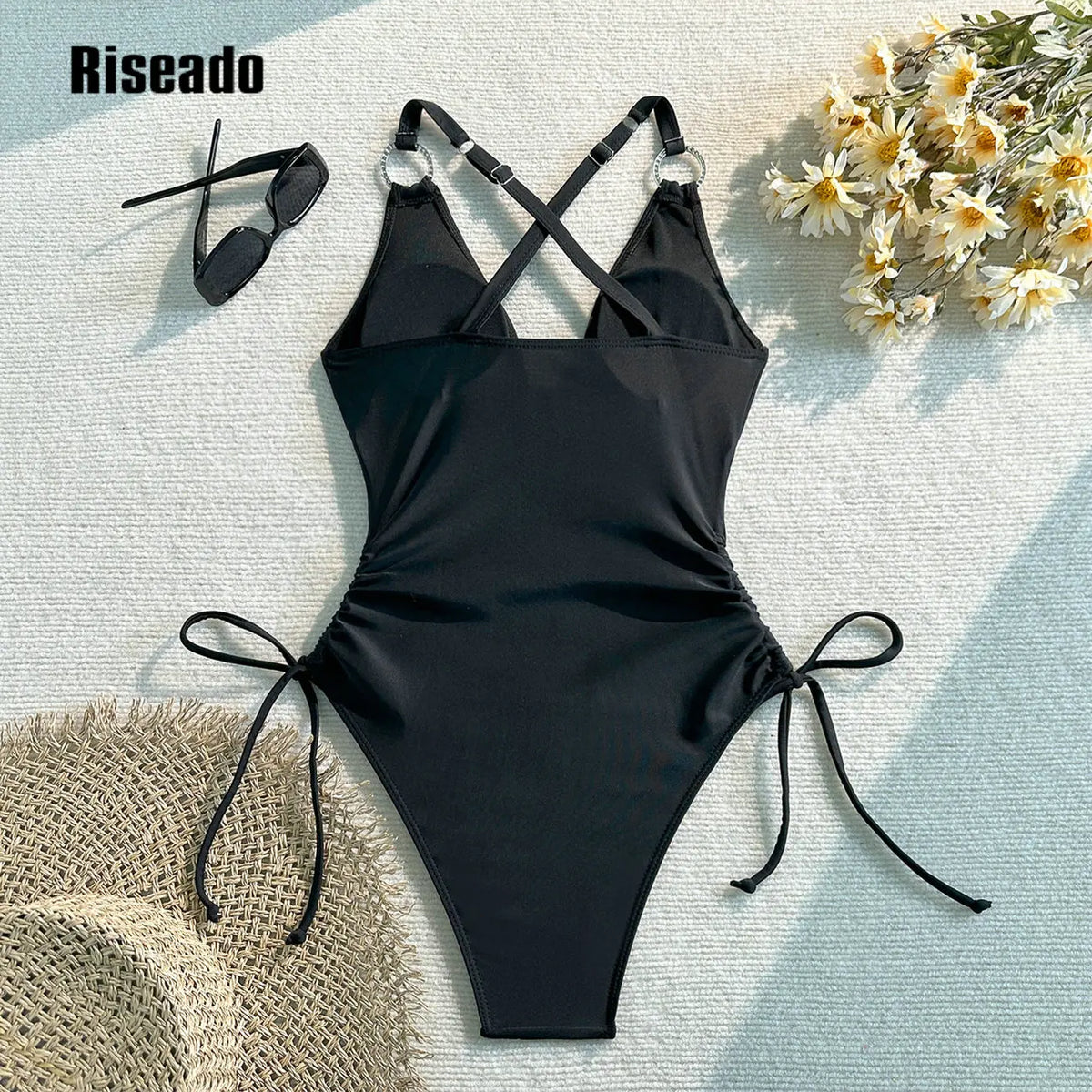 Women's Plunging V-Neck One-Piece Swimsuit with Criss-Cross Back