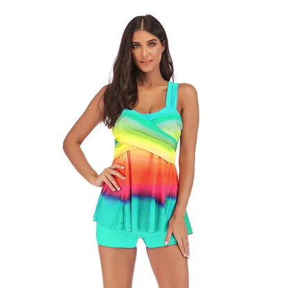 Skirt style swimsuit gradient rainbow print Suits Swimwear Swimsuit Women Summer Tankini Sets Swimming Bathing Suit