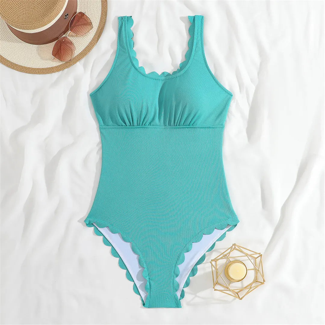 S - XXL 11 Colors Ribbed Frilled Women Swimwear One Piece Swimsuit Female Backless High Leg Cut Bather Bathing Suit Swim