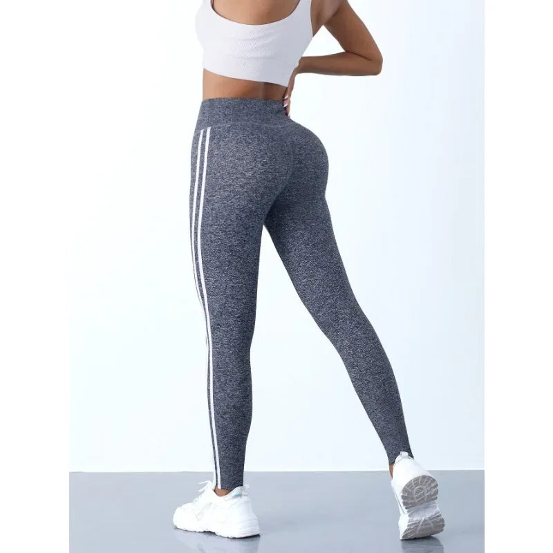 Women Striped Slim Sports Pants Yoga Leggings High Waist Hip Lifting Casul Tights Workout Running Stretchy  Gym Leggings