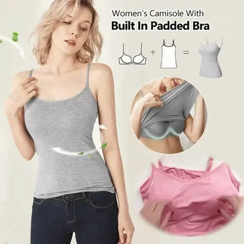 Cami Bra – Women's Camisole With Built In Padded Bra Vest Pink Top For Women Pajamas Home Wear