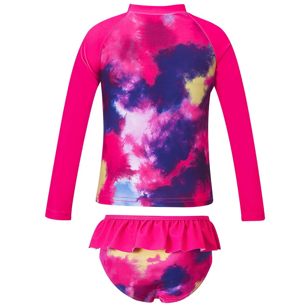 Toddler Girls Swimsuit Summer Beach Tankini Long Sleeve Two Piece Bathing Suit Quick Dry Surfing Mermaid Unicorn Swimwear