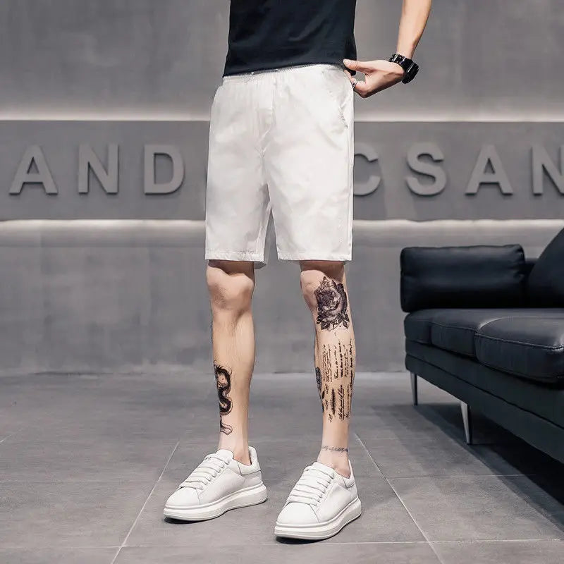 Quick-drying Shorts Men Summer Casual Five-quarter Slim Versatile Trendy Brand Beach Pants Half-piece Pants Wearing Outside