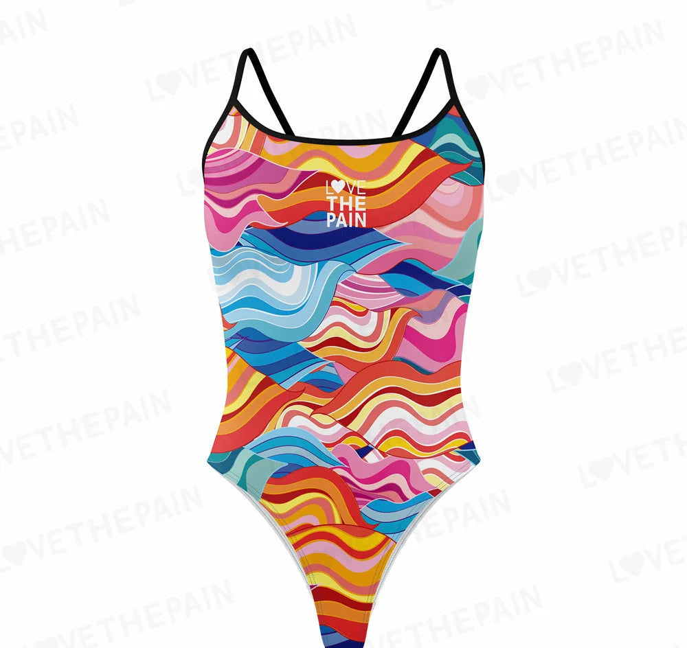 Love The Pain Spaghetti straps Women Swimwear Back Swimsuit One Piece Comfortable Suit printing Functional Swimwear