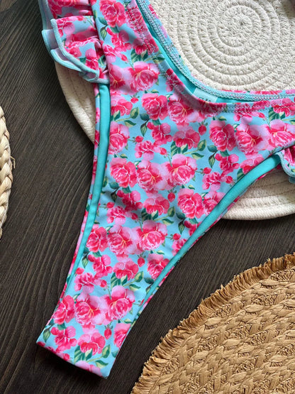 Flowers Print Ruffled Frilled Bandeau Bikini Women Swimwear Female Swimsuit Two-pieces Bikini Set Bather Bathing Suit Swim