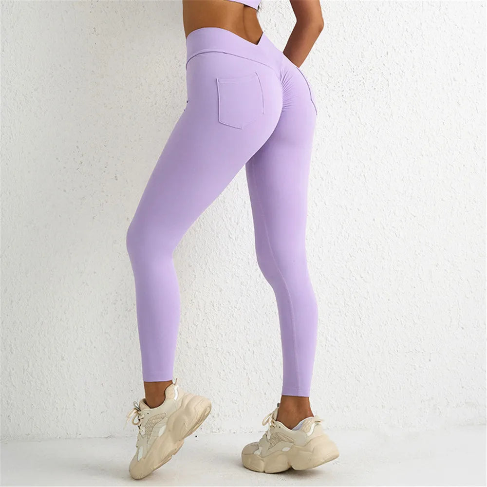 V Back Waist Scrunch Yoga Pant Women Sport Legging Gym Squat Proof Fitness Pant Hip Lift Workout Shorts Tights Active Wear