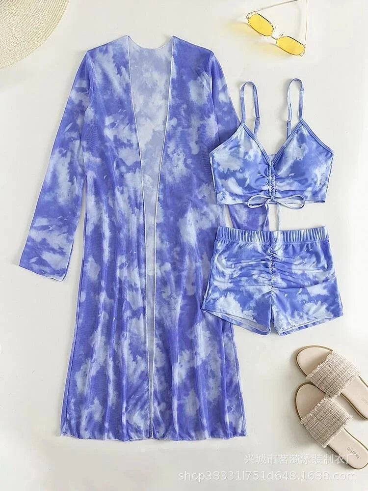 Summer Print Bikinis Swimwear Female Swimsuit Beachwear Push Up Three-Piece Bikini Set Women Swimming Bathing Suit