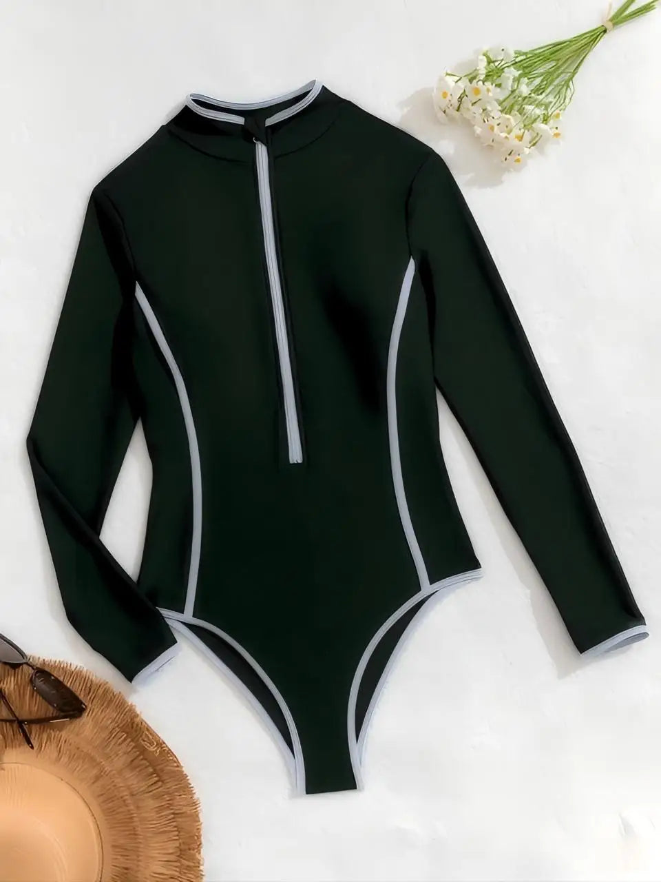 Solid Long Sleeve Surfing Swimsuit Bodysuit Swimwear Women One Pieces Rash guard Diving Clothes Bathing Swim Suit Beachwear