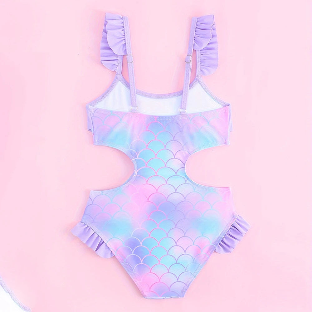 Kids Girl Swimsuit Toddler Girls' One-Piece Bikini Swimwear 3D Fish Scale Baby Suspenders Mermaid Clothes Princess Swimming Suit