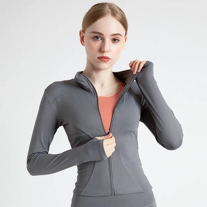 Women's Jacket Yoga Sport Gym Coat Athletic Fitness Tight Fit Long Sleeved With Thumb Holes Jacket Women's Clothing