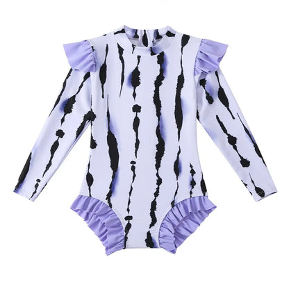 Girls Swimsuit Long Sleeve Baby Girls Training Swimwear Children Kids One-piece Bathing Swimming Swim Suit Summer Beachwear