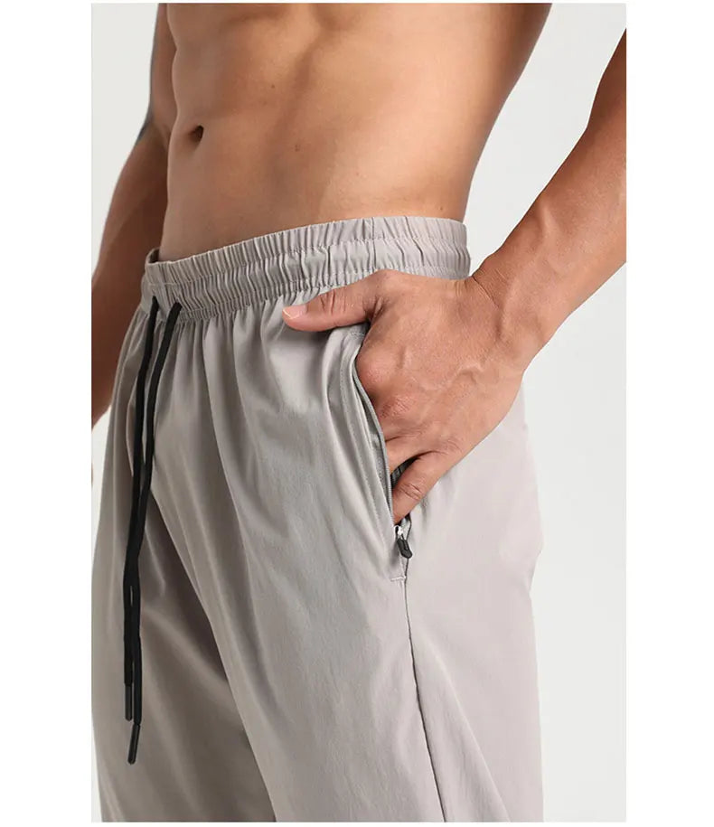 Men Gym Jogging Sport Pants Thin Loose Quick-Dry Long Exercise Clothing Zipper Pockets Training Bodybuilding Trouser Marathon