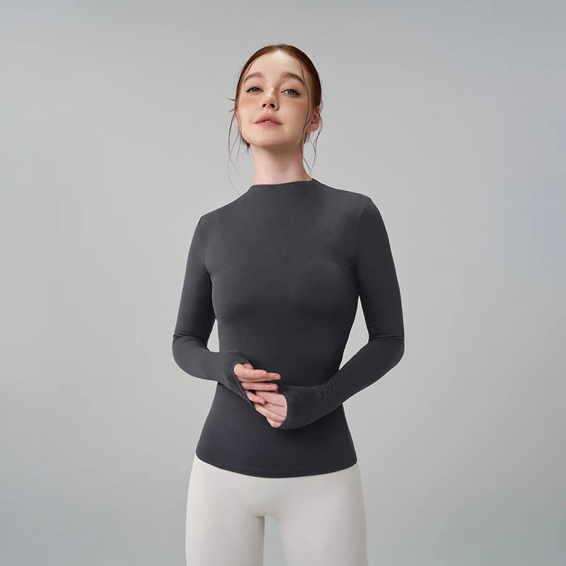 5 Colors Half-High Collar Slim Fit Yoga Top Women's Pilates Pullover Sports Long Sleeve High Elastic Fitness T Shirt