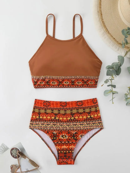 Strappy Bikini Set Women High Waist Swimwear Female Tribal Print Swimsuit Bathers Bathing Swim Suit Padded Beachwear