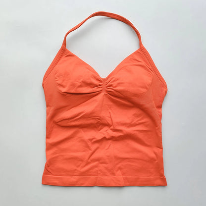 Longline Strappy Gym Tops Women's Sleeveless Workout Shirt  Gym Clothes  Scrunch Open Back Bra Running Yoga Tank Tops