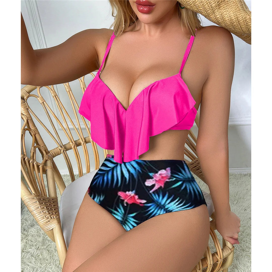 S - XL Printed Underwired Female Swimsuit High Waist Bikini Women Swimwear Two-pieces Bikini set Bather Bathing Suit Swim
