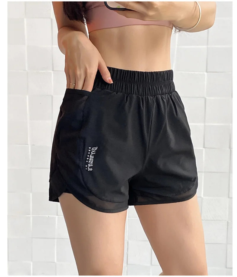 Shorts with Pockets Women's Athletic Shorts High Waisted Running Short Pocket 2.5" Sporty Shorts Gym Elastic Workout Shorts