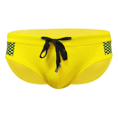 Quick-drying Swimming Trunks Stylish Men's Low-rise Swim Briefs with Drawstring Dot Print Stitching Summer Beach for Water