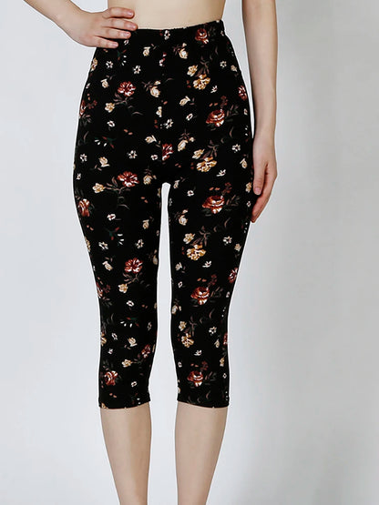 Workout Leggings Print Capris Women Push Up High Waist Pants Sportswear Short Trousers Black Fitness Legging