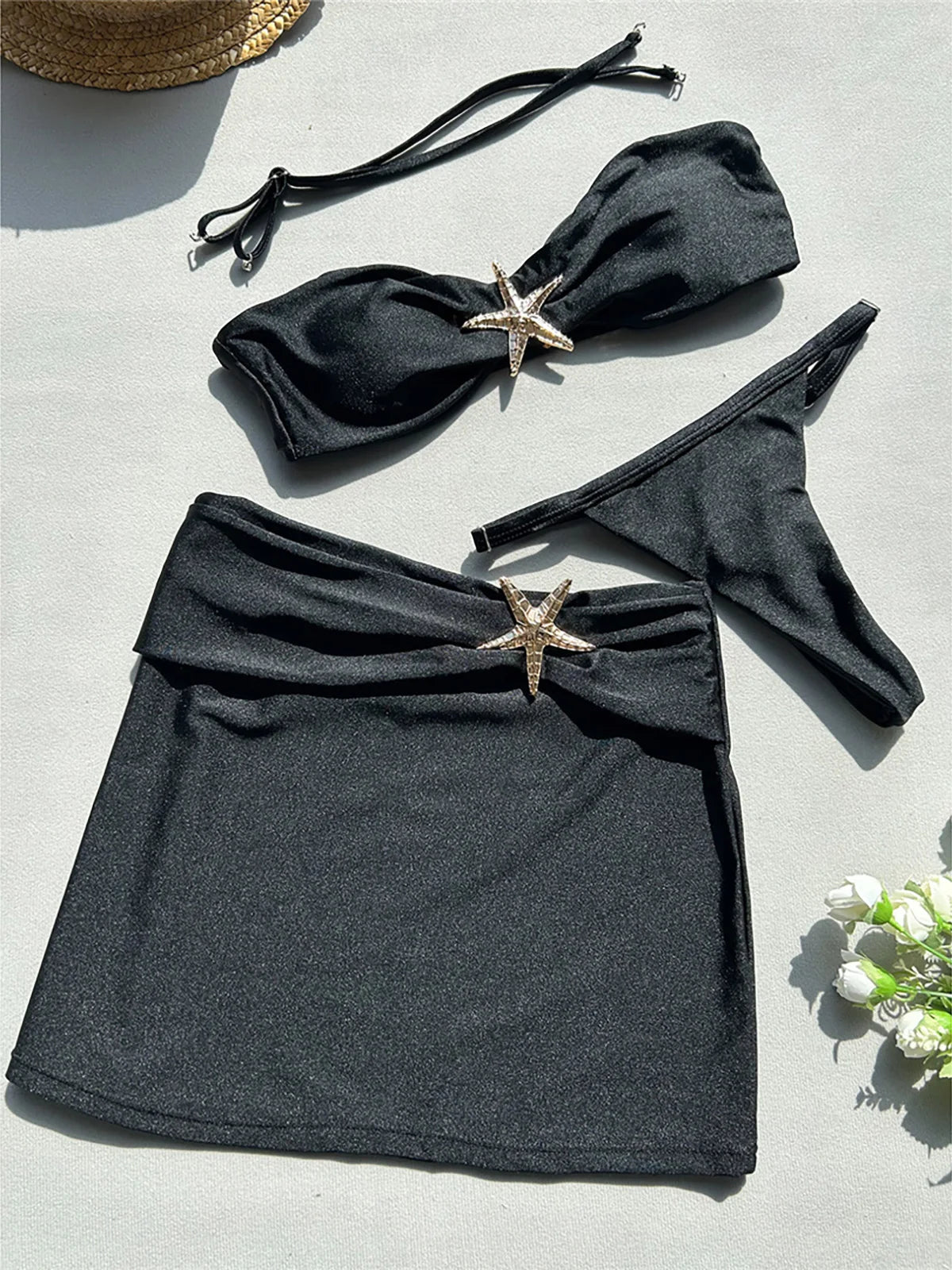 With Skirt Metal Star High Leg Cut Bikini Women Swimwear Female Swimsuit Three-pieces Bikini set Bather Bathing Suit Swim