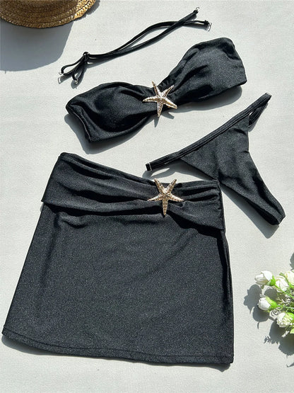 With Skirt Metal Star High Leg Cut Bikini Women Swimwear Female Swimsuit Three-pieces Bikini set Bather Bathing Suit Swim