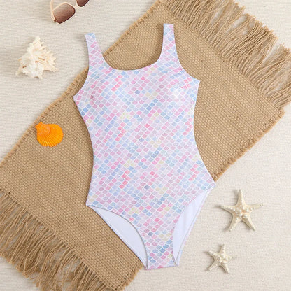 Mermaid Scales Print Bodysuit One Piece Swimsuit Women Swimwear Racing Sports Bathing Suit Woman Monokini Beach Wear