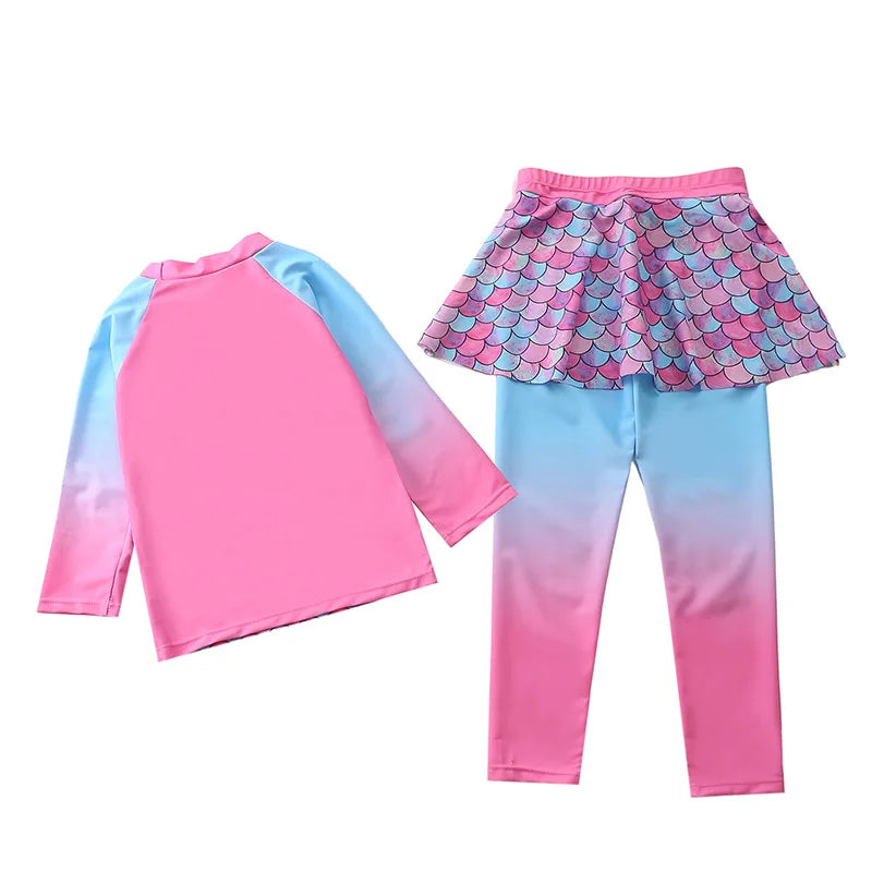 Unicorn Mermaid Kids Swimwear for Girls Long Sleeve Rash guard Pants Leggings Modest Children's Swimsuit Bathing Suit Beach Wear