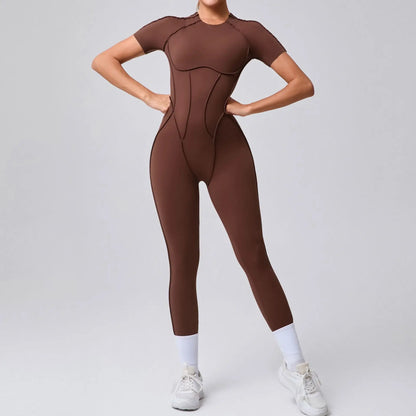 Women's One-piece chest pad Yoga Jumpsuit leggings Short sleeve Backless Slim Fit Sports Outfit High elasticity soft comfort