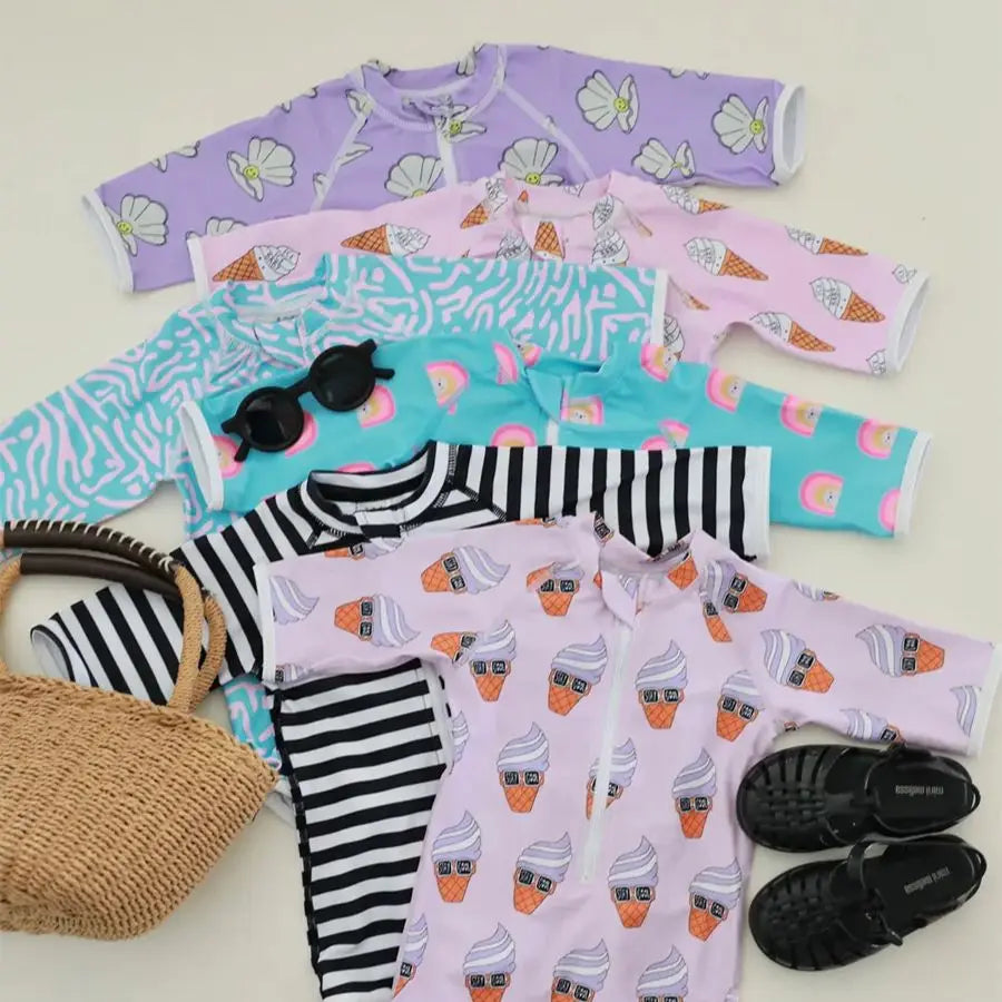 Toddler Girls Swimwear Summer Baby Rash Guard Long Sleeve Swimsuit Boys Bathing One-Piece Kids Clothes