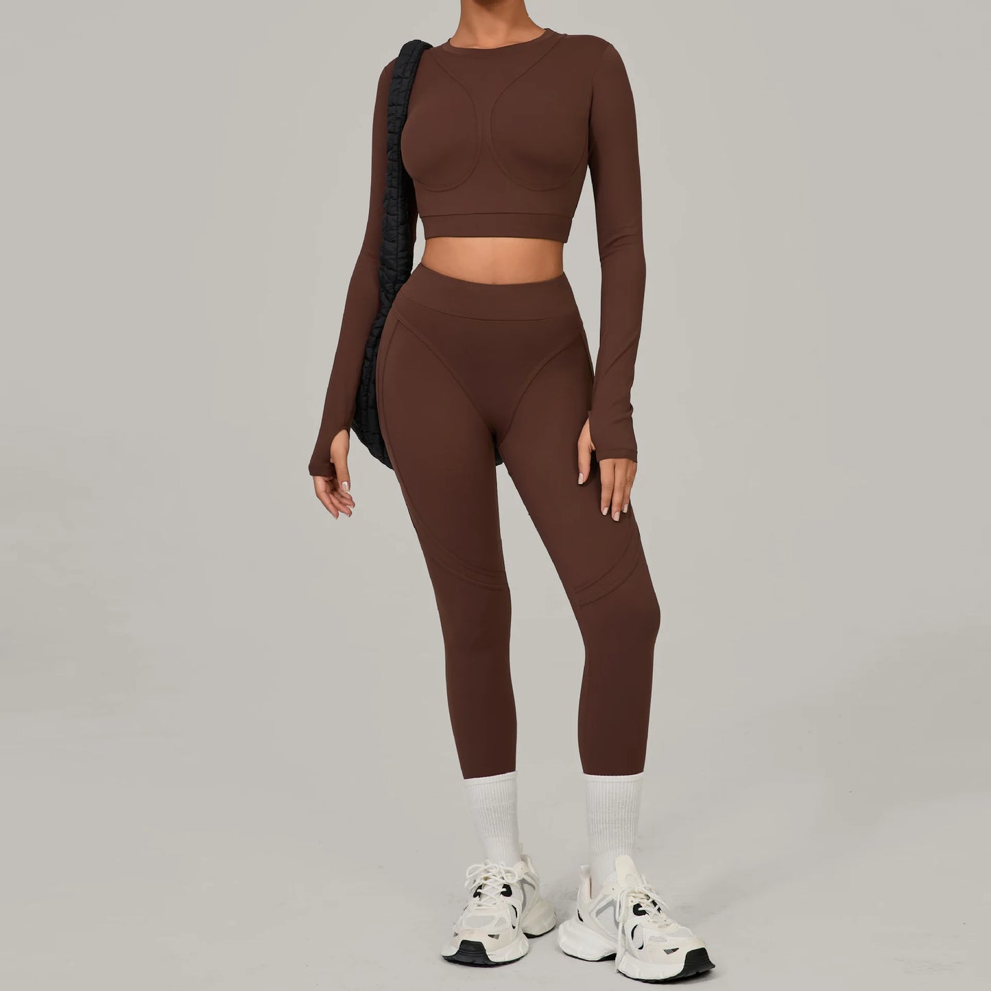 Seamless Yoga Sets Sports Fitness Hip-lifting High Waist Skinny Long-sleeved Suit Running Workout Gym Leggings Sets Women