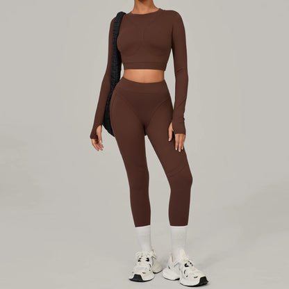 Seamless Yoga Sets Sports Fitness Hip-lifting High Waist Skinny Long-sleeved Suit Running Workout Gym Leggings Sets Women