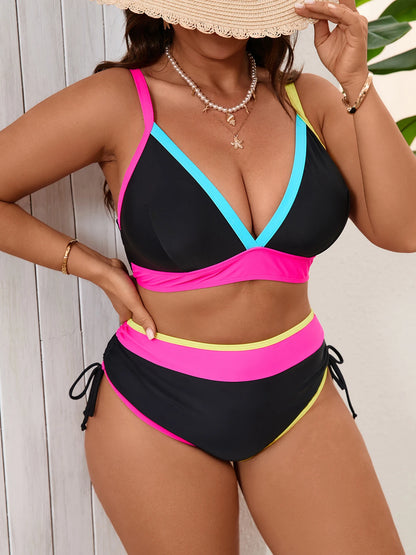 Large Plus Big Size Bikini High Waist Swimsuit Women Two Pieces Triangle Swimwear Female Bathing Swimming Swim Suit 0XL-5XL