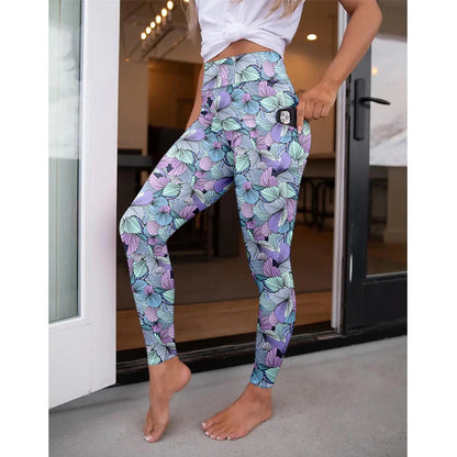 High Waist Women's Fitness Leggings 3D Digital Print Sexy Pocket Elastic Pants Fashionable Gym Trousers