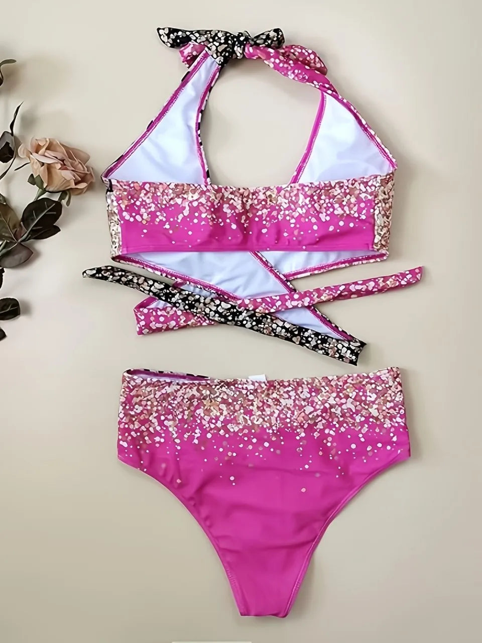 Halter Cross Knot Bikinis 2026 Triangle Swimwear Women Printed Swimsuit Female Bathers Bathing Swimming Suit Padded Beachwear