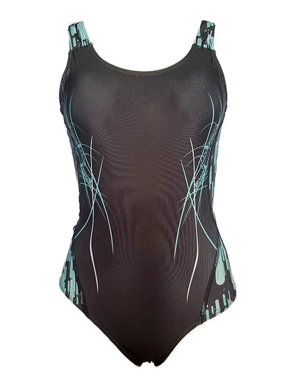 Slim Printed One Piece Swimsuit Women Back Hollow Sporty Swimwear Female Bathers Bathing Swimming Suit Padded Beachwear