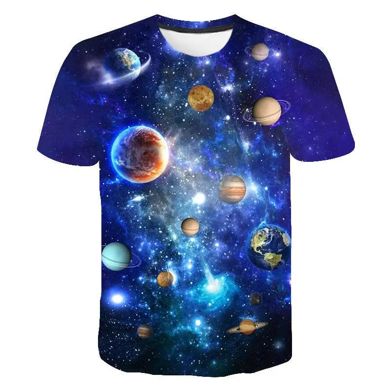 Cosmic Planet Space Galaxy 3d Printing Men's Ladies Children's Casual T-shirts Starry Cool Tops Fashion Street Light Sports